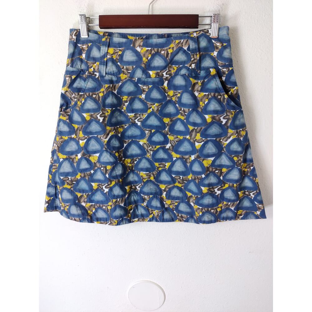 Anthropologie Fei Cotton Blue Yellow & Brown Pebble Beach Print Mini Skirt 4